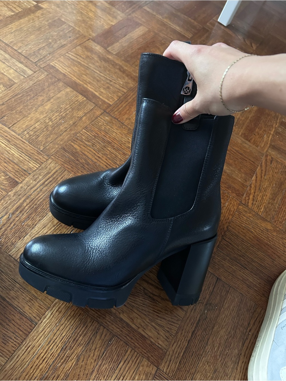 Women's Black Platform Chelsea Boots with High Block Heel